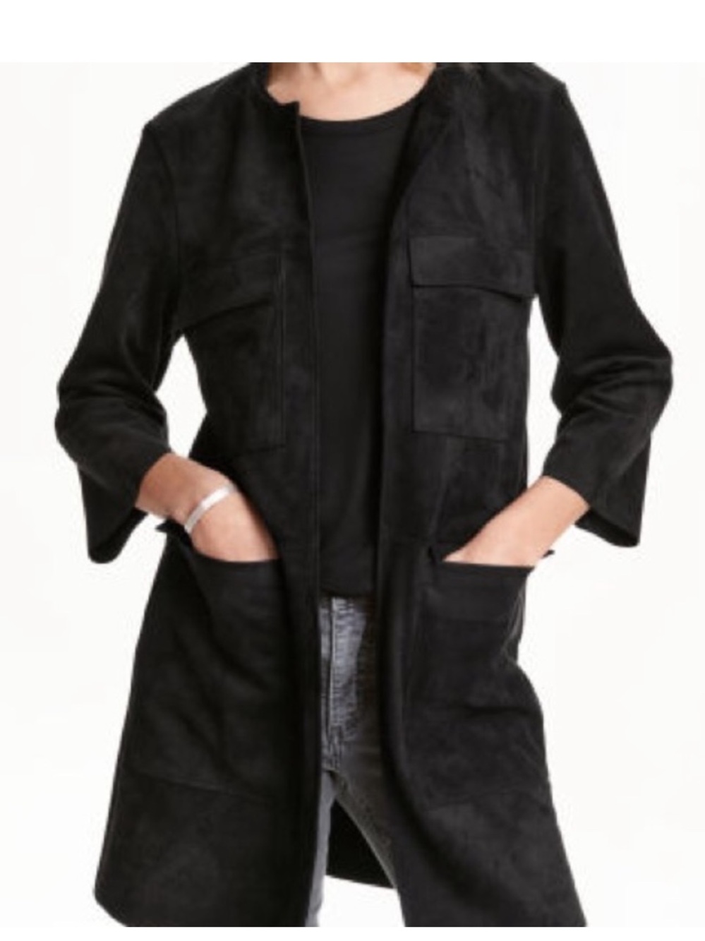 H&M Black Faux Suede Duster Jacket - Size 12